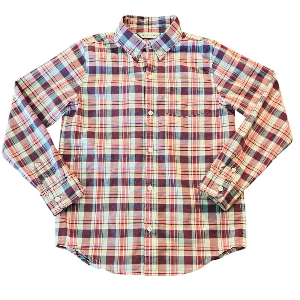 Janie and Jack Plaid Button-Down Shirt Size 8 Long Sleeve